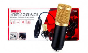 Kit Microfone Estúdio Condensador Profissional aux MT-1026 Com Pop Filter + Aranha + Braço Articulado (tomate)- Shopping Oi -BH