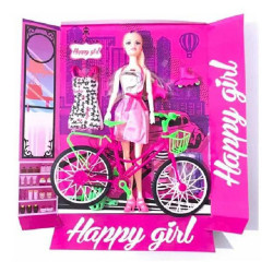 Boneca Happy Girl Bike Tipo Barbie Com Bicicleta E Patins